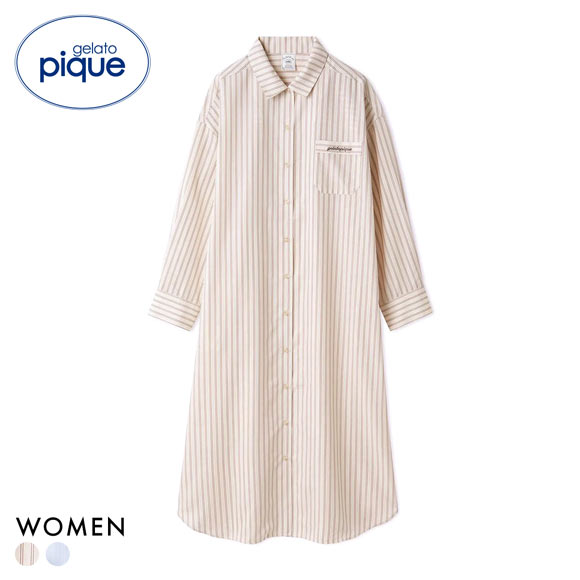 ジェラートピケ レディース ストライプシャツワンピース ジェラピケ パジャマ ルームウェア gelato pique