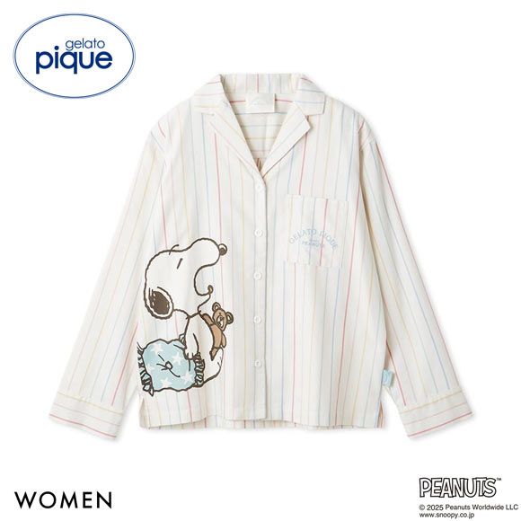 ジェラートピケ レディース PEANUTS レインボーストライプネルシャツ