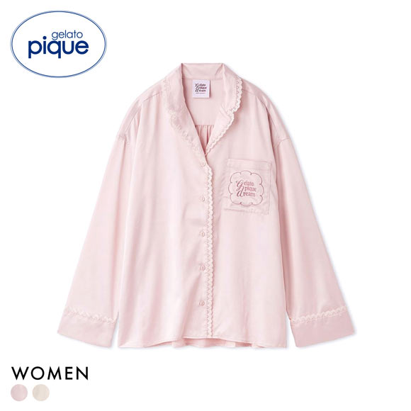 ジェラートピケ レディース レースサテンシャツ ジェラピケ パジャマ