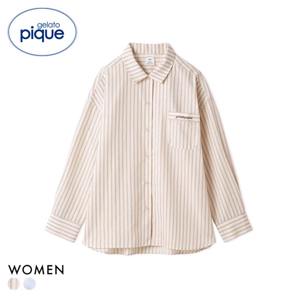 ジェラートピケ レディース ストライプシャツ ジェラピケ パジャマ ルームウェア gelato pique