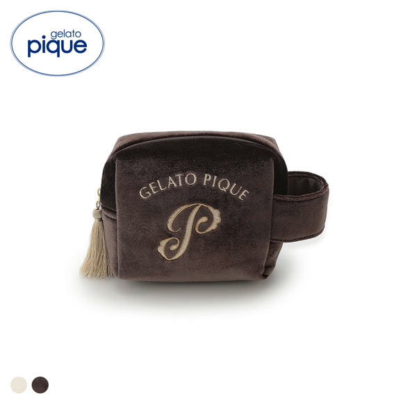 ジェラートピケ エンブレムモチーフベロアポーチ ジェラピケ gelato pique