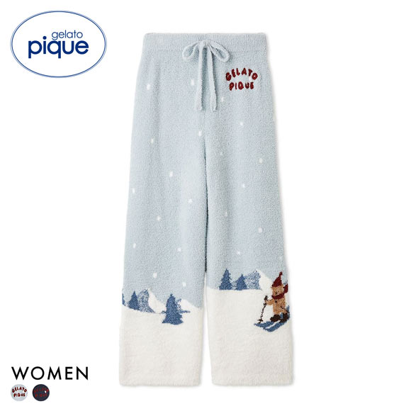 ジェラートピケ レディース HOLIDAY スキーベアジャガードロングパンツ