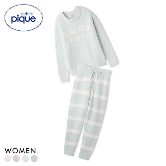 ジェラートピケ レディース パウダーロゴジャガードプルオーバー＆ロングパンツセット ジェラピケ パジャマ gelato pique