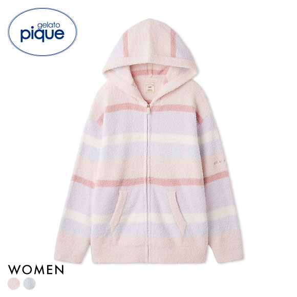 ジェラートピケ レディース ベビモコカラフルボーダーパーカ ジェラピケ パジャマ ルームウェア gelato pique