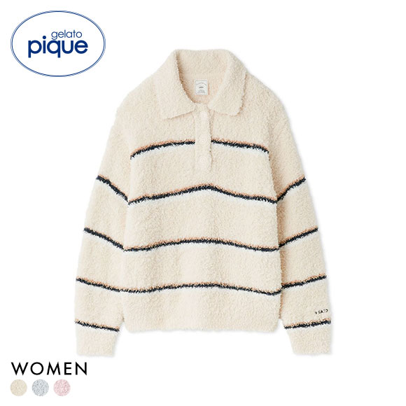 ジェラートピケ レディース ジェラートボーダーポロ衿プルオーバー ジェラピケ パジャマ ルームウェア gelato pique