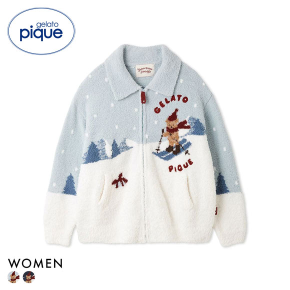 ジェラートピケ レディース HOLIDAY スキーベアジャガードカーディガン