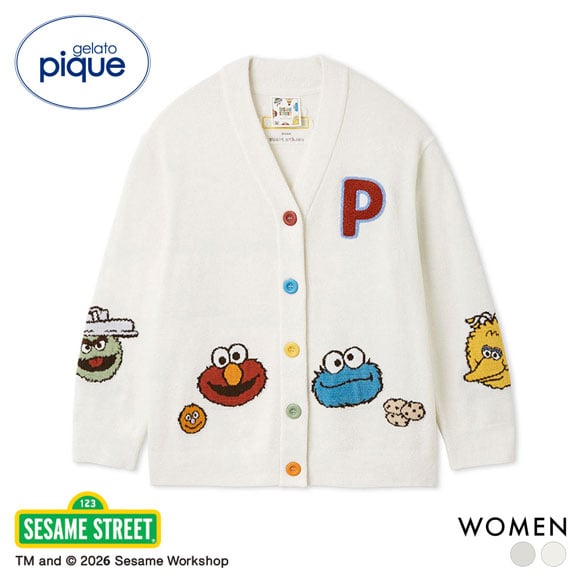 ジェラートピケ レディース SESAME STREET エアリーモコアップリケカーディガン ジェラピケ セサミストリート gelato pique