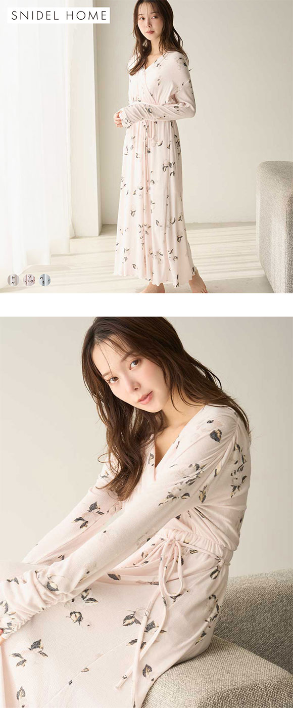 スナイデルホーム　SNIDEL ワンピース　ルームウェア スナイデルホーム プリントカシュクールワンピース パジャマ ルーム