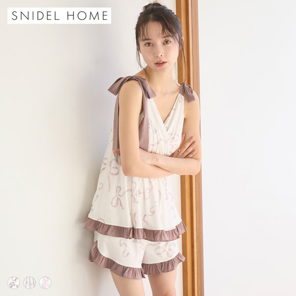 スナイデルホーム 接触冷感 カシュクールショルダーリボンセットアップ カップイン パッド付き パジャマ ルームウェア SNIDEL HOME