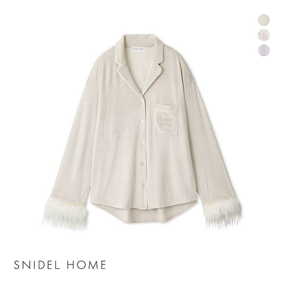 スナイデルホーム シルキーフリース ファーつき開襟シャツ パジャマ ルームウェア SNIDEL HOME SilkyFleece