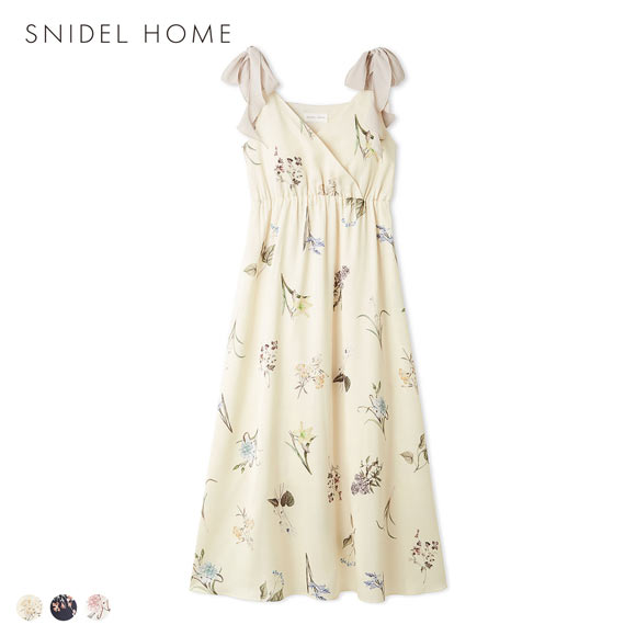 スナイデルホーム 肩リボンプリントロングワンピース カップイン パッド付き パジャマ ルームウェア SNIDEL HOME