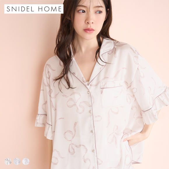 snidel  【MY MELODY】【接触冷感】総柄開襟シャツ Luxshine】【接触冷感】フリルリボン開襟シャツ(シャツ＆ブラウス