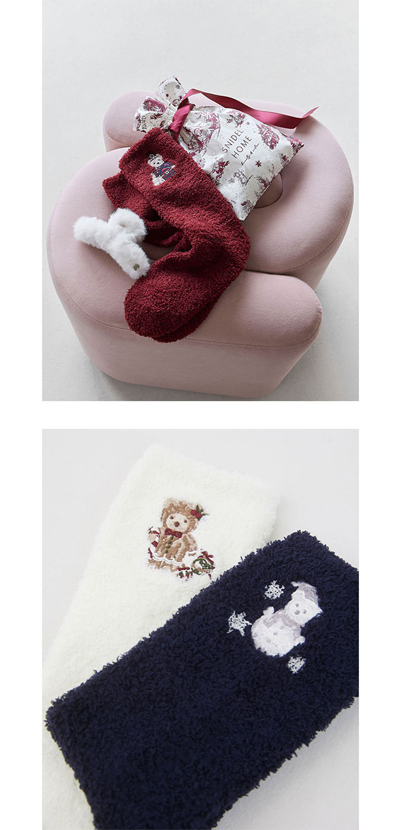 スナイデルホーム Steam Whip ホリデーベア刺繍ソックス パジャマ