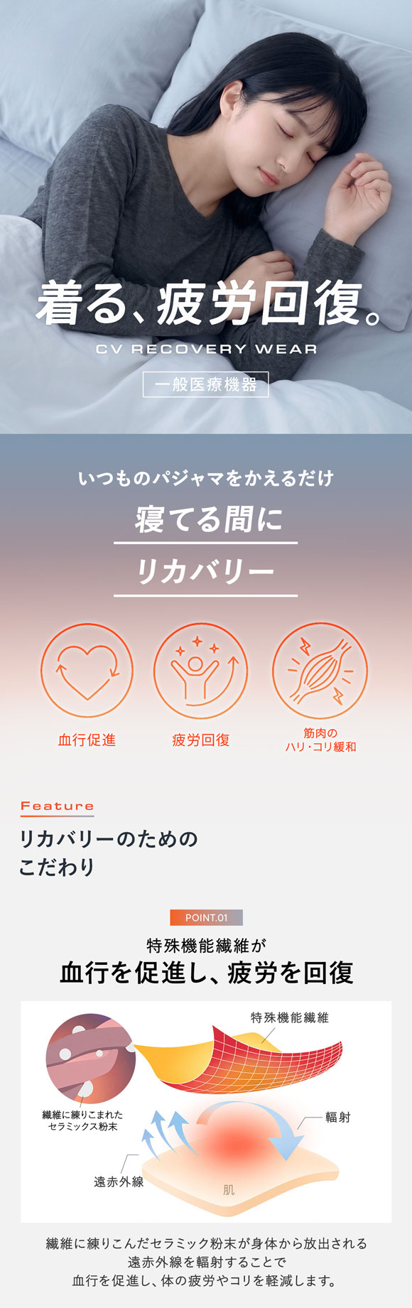 リカバリーウェア 長袖シャツ レディース リカバリーケア ルームウェア 疲労回復 セルヴァン 一般医療機器 トップス