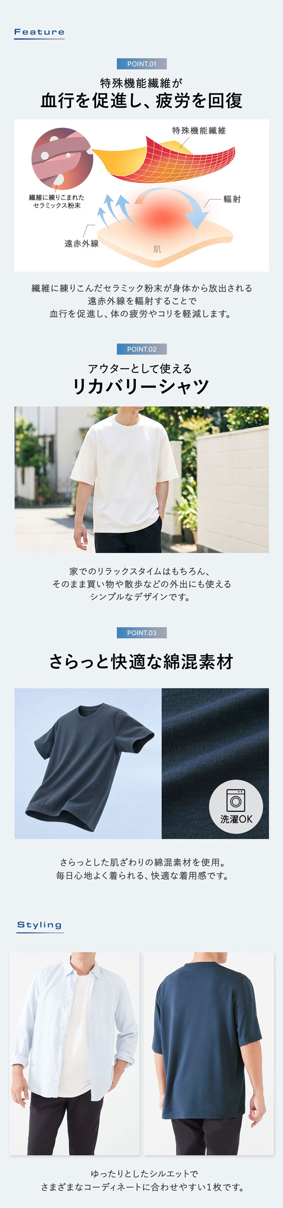 リカバリーウェア リラックスフィット 半袖Tシャツ メンズ リカバリーケア ルームウェア 疲労回復 一般医療機器 セルヴァン