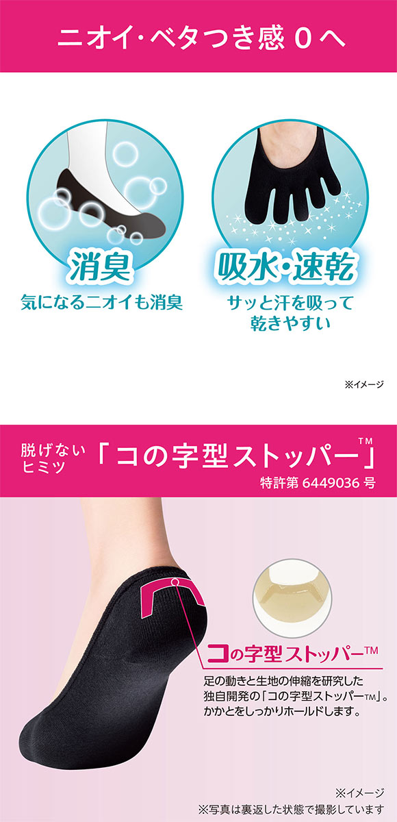 KOKOPITA 脱げないココピタPLUS さらっと実感 フットカバー 靴下 見せないスニーカー丈 5本指 レディース 21-23cm 23-25cm