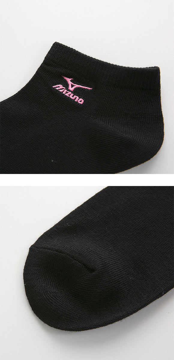 ミズノ MIZUNO ソックス スニーカー丈 靴下 3足組 白 黒 刺繍 制菌 抗菌防臭 レディース 23-25cm