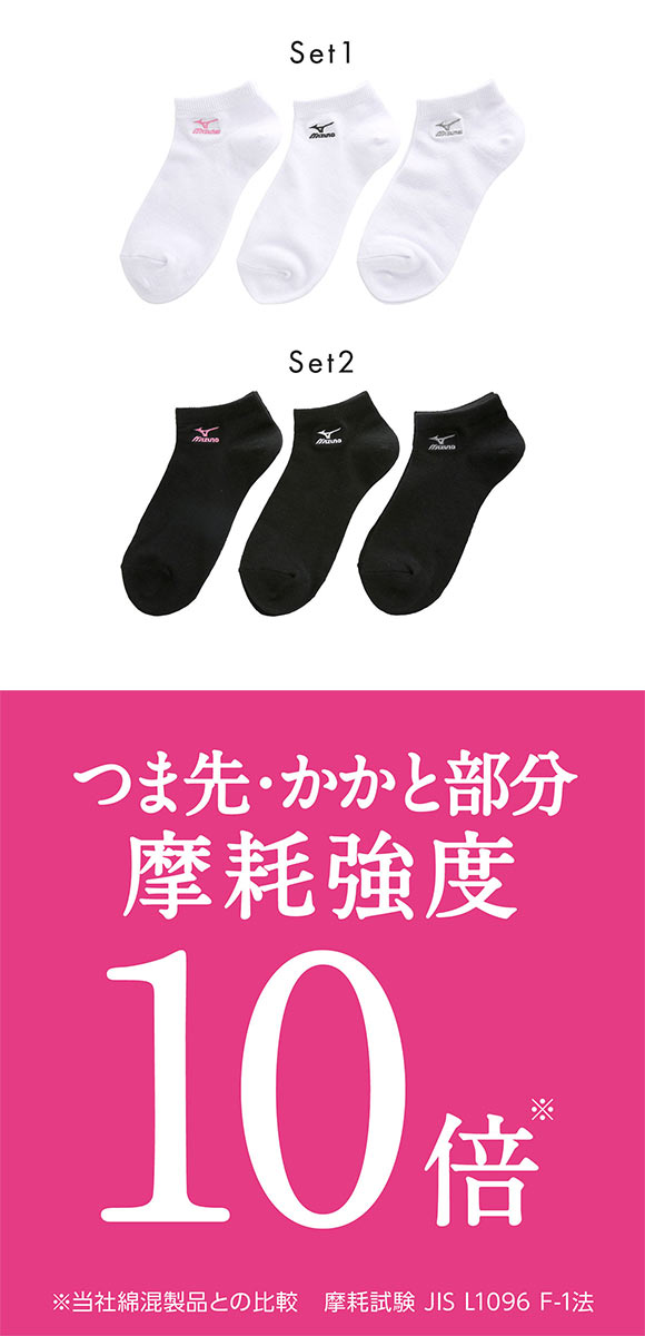 ミズノ MIZUNO ソックス スニーカー丈 靴下 3足組 白 黒 刺繍 制菌 抗菌防臭 レディース 23-25cm