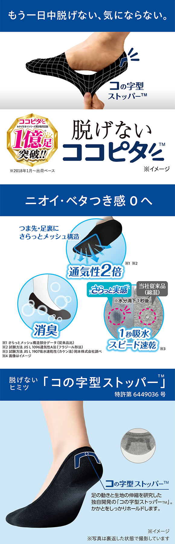 脱げないココピタプラス さらっと実感 浅履き フットカバー 消臭 メッシュ 吸水 okamoto メンズ 25-27cm 27-29cm