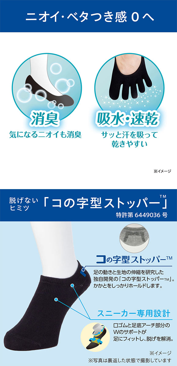 KOKOPITA 脱げないココピタ さらっと実感 フットカバー 靴下 深履き 見せないスニーカー丈 5本指 滑り止め付き メンズ 25-27cm 27-29cm