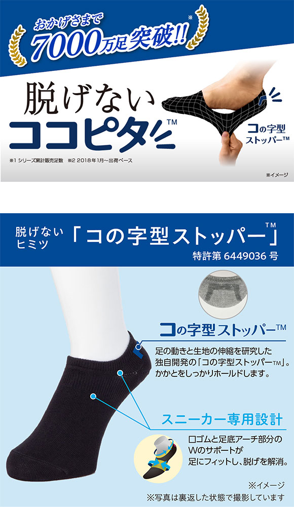 脱げないココピタ スニーカー専用設計 靴下 ソックス 深履き 見せないスニーカー丈 3足組 フットカバー メンズ 綿混 25-27cm 27-29cm