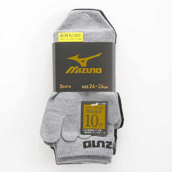 ミズノ MIZUNO ソックス 靴下 クルー丈 5本指 3足組 つま先かかと高耐久 メンズ 24-26cm 26-28cm