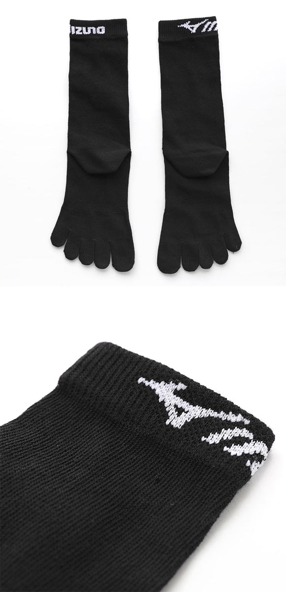 ミズノ MIZUNO ソックス 靴下 クルー丈 5本指 3足組 黒 ロゴ サポート メンズ 24-26cm 26-28cm