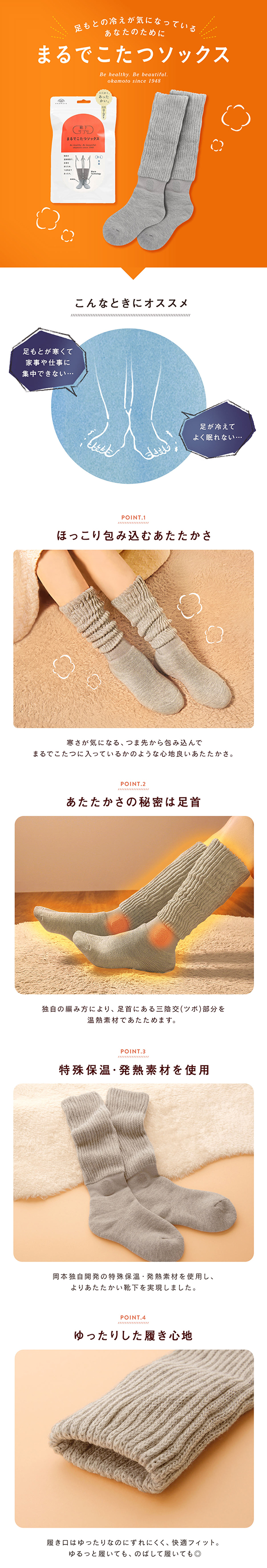 ■▲ご自分用メール便パック 靴下サプリ とにかくあったかい まるでこたつソックス 靴下 ハイソックス レディース 冷え対策 発熱 23-25cm