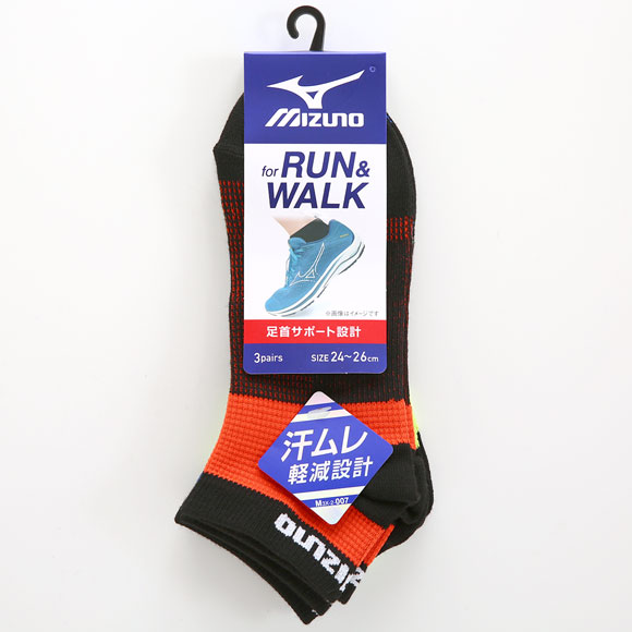 ミズノ MIZUNO RUN＆WALK ソックス 靴下 スニーカー丈 3足組 甲
