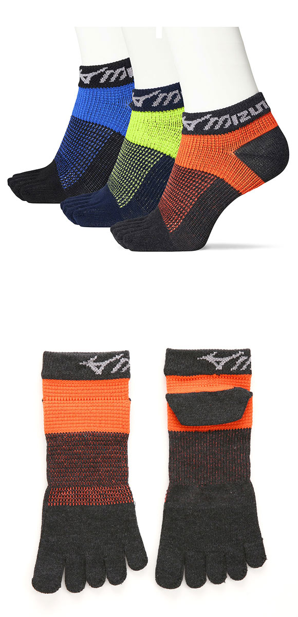 ミズノ MIZUNO RUN&WALK ソックス 靴下 スニーカー丈 5本指 3足組 サポート メンズ スポーツ 24-26cm 26-28cm