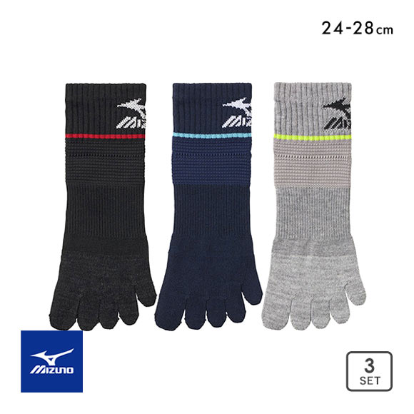 ミズノ MIZUNO RUN&WALK ソックス 靴下 ショート丈 5本指 3足組 サポート メンズ スポーツ 24-26cm 26-28cm