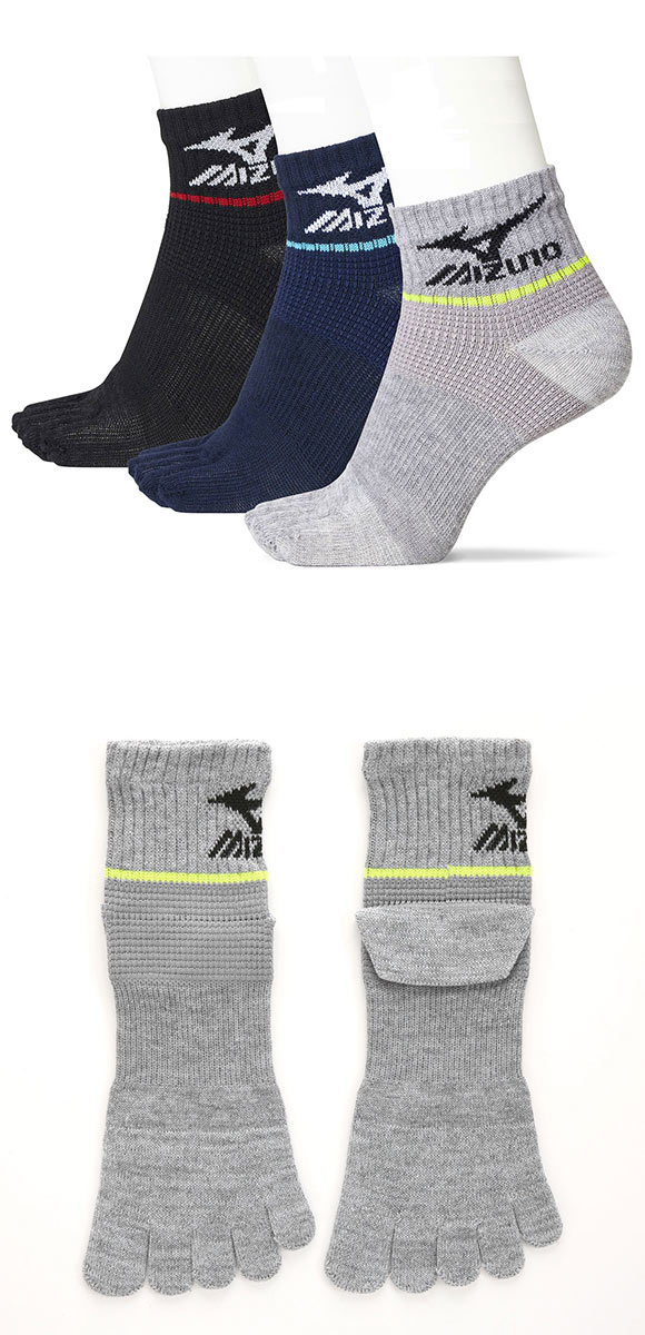 ミズノ MIZUNO RUN&WALK ソックス 靴下 ショート丈 5本指 3足組 サポート メンズ スポーツ 24-26cm 26-28cm