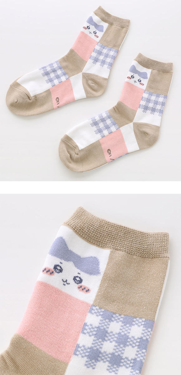ちいかわ クルー丈ソックス ブロックチェック レディース 靴下