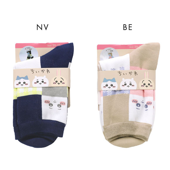 ちいかわ クルー丈ソックス ブロックチェック レディース 靴下