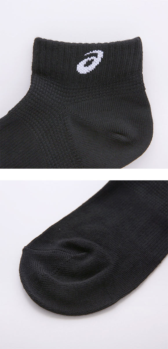 アシックス 無地 黒ソックス 3足組 8.5cm ASICS レディース