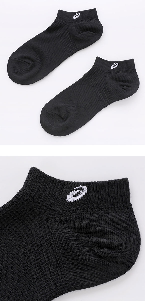 アシックス 無地 黒ソックス 3足組 ASICS レディース