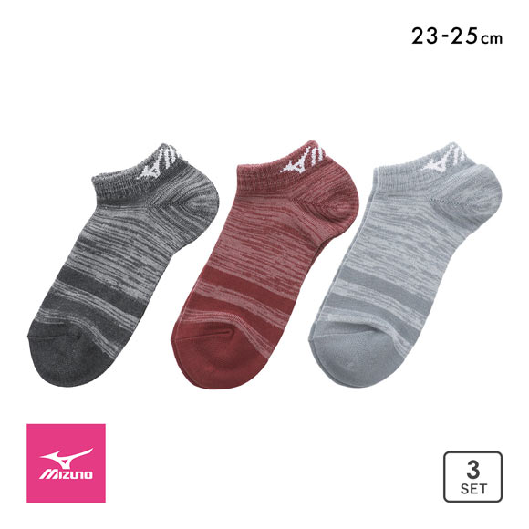 ミズノ ソックス スニーカー丈 3足セット 破れにくい 丈夫 つま先かかと補強 レディース 23-25cm 引揃え 靴下 MIZUNO