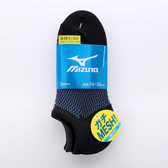 ミズノ ソックス スニーカー丈 3足セット オールメッシュ 通気性 破れにくい メンズ 24-26cm 26-28cm 靴下 MIZUNO