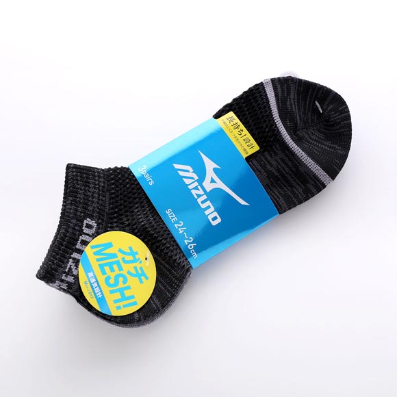 ミズノ ソックス スニーカー丈 3足セット オールメッシュ 高通気 破れにくい メンズ 24-26cm 26-28cm 靴下 MIZUNO