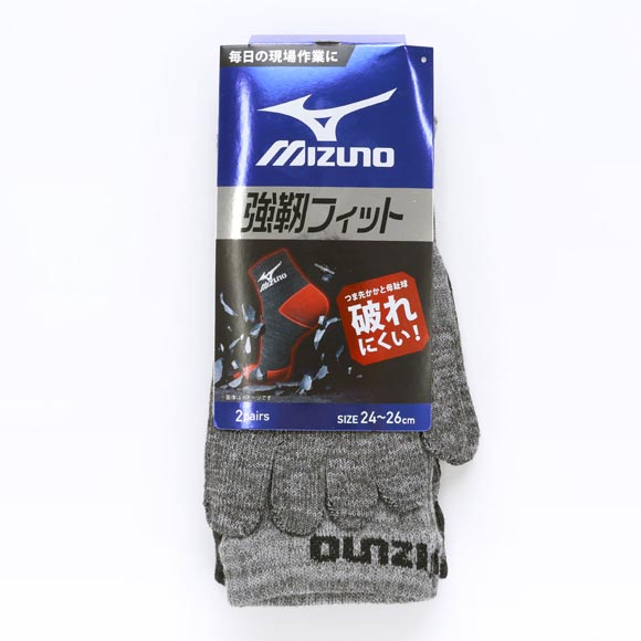 ミズノ ワークソックス 強靭フィット クルー丈 5本指 2足組 サポート 吸汗速乾 メンズ 靴下 作業用 24-26cm 26-28cm MIZUNO WORK