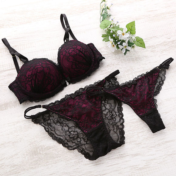 ハラークイン Harlequin ブラック レーシー 3/4カップ ブラジャー ショーツ セット 3点セット スタンダード Tバック バックレース