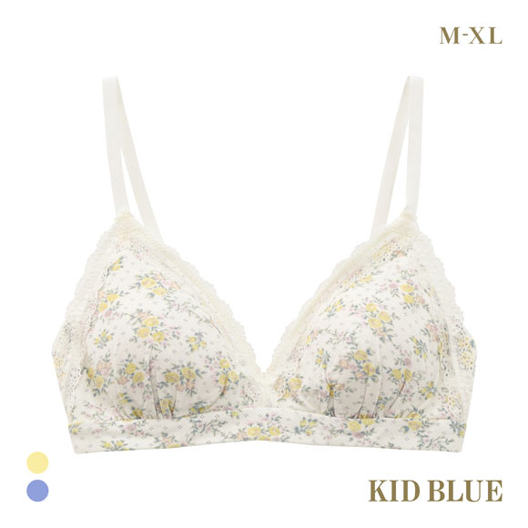 キッドブルー ピンドットフラワー ノンワイヤー ブラジャー ソフトブラジャー 三角ブラ ブラレット 大きいサイズ KID BLUE