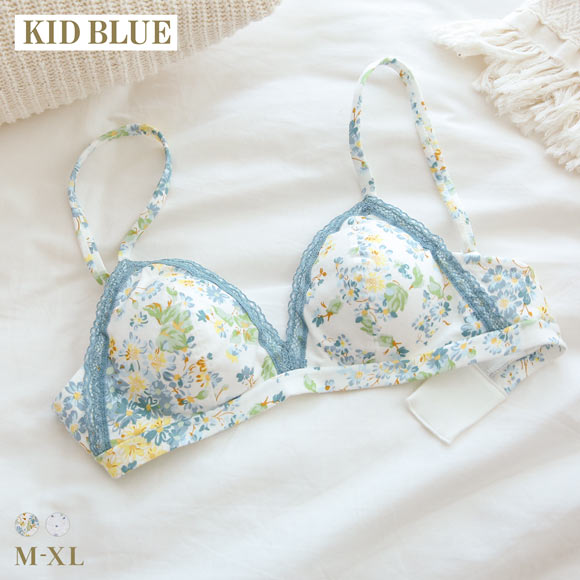 キッドブルー 26フローラルガーデン ノンワイヤー ブラジャー ソフトブラジャー 三角ブラ ブラレット フックタイプ KID BLUE