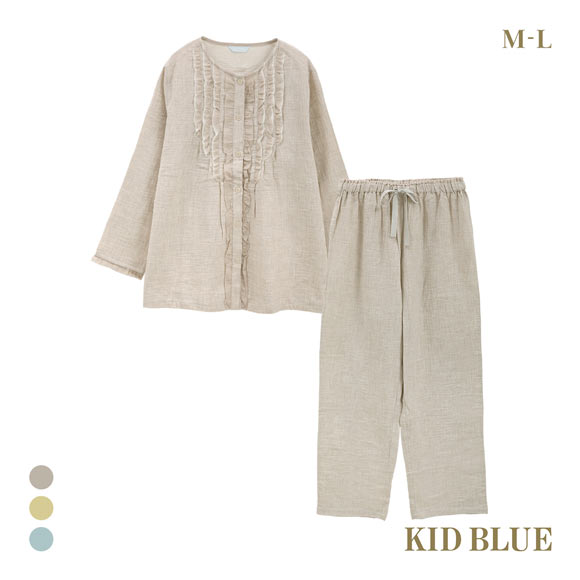 KID BLUE アイボリー 長袖ワンピース パジャマ セット キッドブルー 25ストライプエンブ ワンピース ルームウェア
