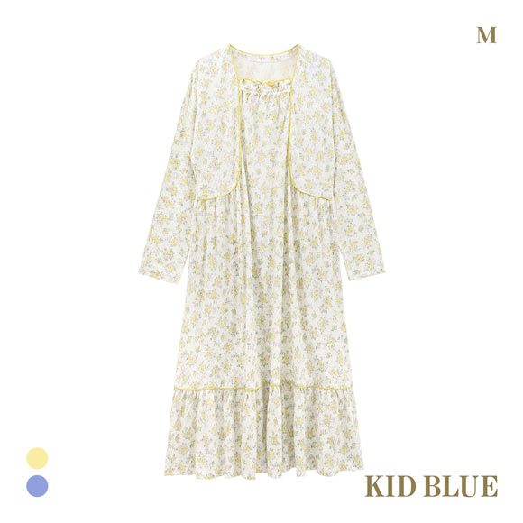 キッドブルー ピンドットフラワーN 長袖 ワンピース ルームウェア パジャマ KID BLUE