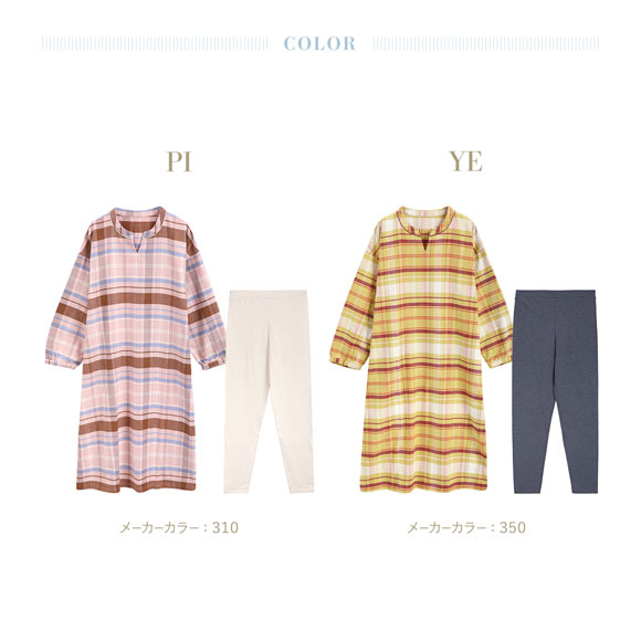 キッドブルー 25ネルチェック 長袖 ワンピース ルームウェア パジャマ