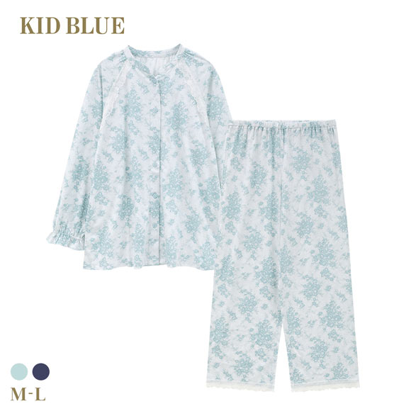 キッドブルー 26ローズレースPtN ルームウェア 長袖 くるぶし丈 上下セット ナイティ パジャマ レディース KID BLUE