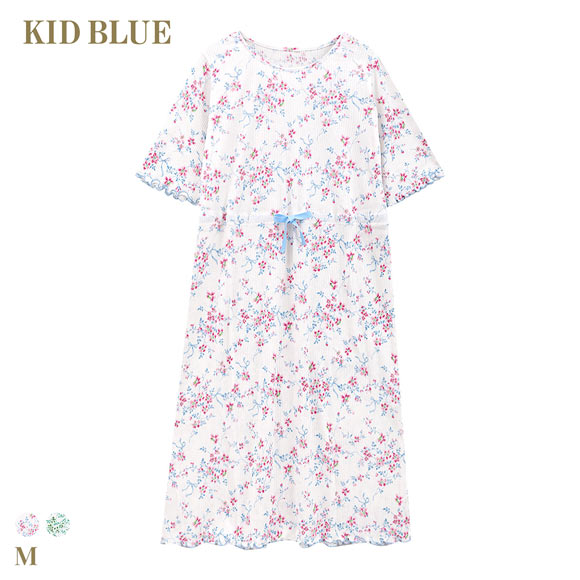 キッドブルー リブワイルドローズ ワンピース 5分袖 ネグリジェ ナイティ ルームウェア パジャマ レディース KID BLUE