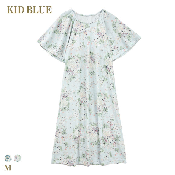 キッドブルー パイルフローラルガーデン ワンピース 半袖 ネグリジェ カップ付　ナイティ ルームウェア パジャマ レディース KID BLUE