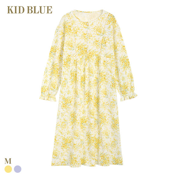 キッドブルー ワッフルミモザ ワンピース 長袖 ネグリジェ ナイティ ルームウェア パジャマ レディース KID BLUE